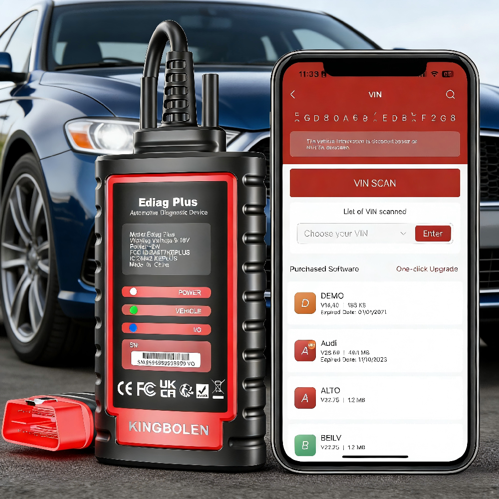 KINGBOLEN EDIAG PLUS Scanneur de Diagnostic OBD2 pour Tous les Systèmes, Outil de Scan Intelligent Supportant le Protocole CAN-FD, 15+ Réinitialisations, Codage ECU, avec Abonnement Logiciel d'1 An