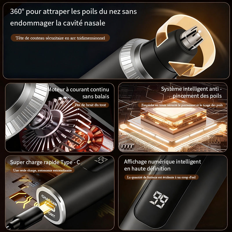 Sparoma Tondeuse pour poils oreilles et nez 3-en-1 – Écran LED | Moteur haute vitesse 8500 tr/min | Étanche IPX7 | Rechargeable Type-C