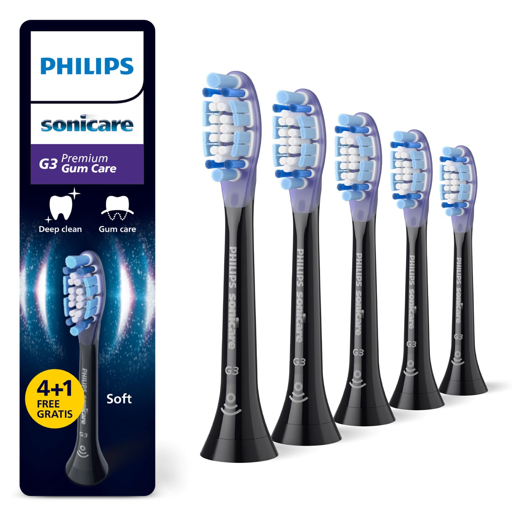 Philips Sonicare HX9055/88 - Têtes de brosse soin des gencives premium - Lot de 5, Compatibles avec toutes les brosses à dents Sonicare, Douces pour les gencives, Installation facile