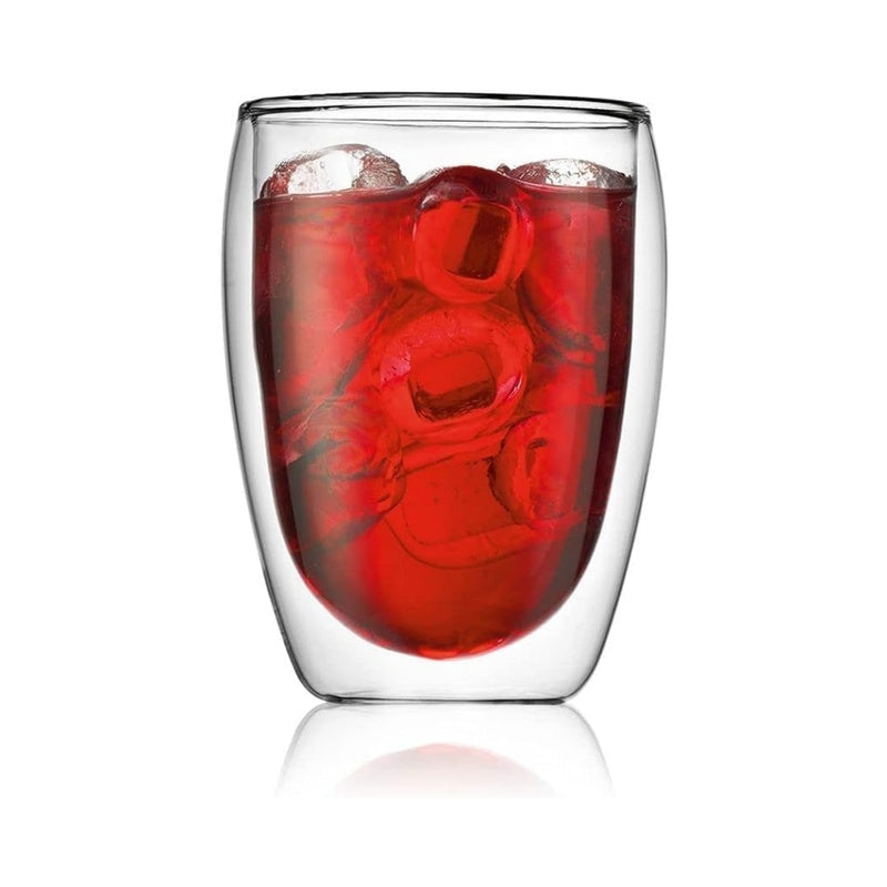 Lot de 2 Grandes Tasses en Verre Double Paroi 350ml, Résistantes à la Chaleur en Borosilicate, Compatibles Micro-ondes, Idéales pour Café, Thé, Lait, Jus, Glace et Desserts, Parfaites pour Boissons Chaudes et Froides