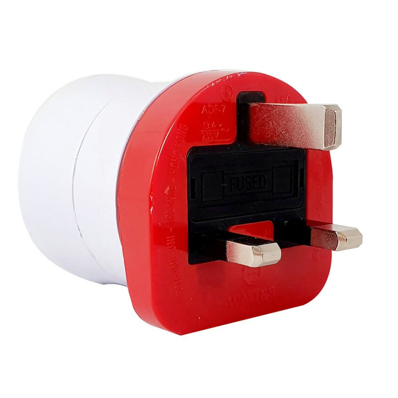 Watt and Co - Adaptateur de voyage - Prise française 2 broches vers prise britannique 3 broches - Rouge