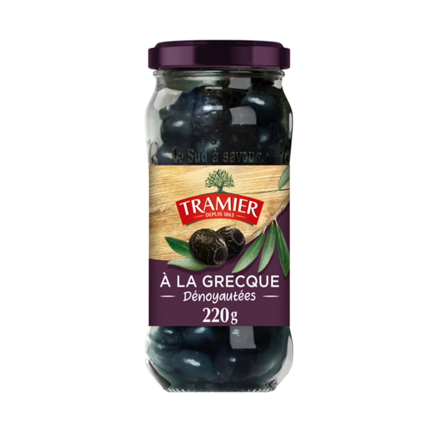TRAMIER Olives Noires Dénoyautées Façon Grecque 220g