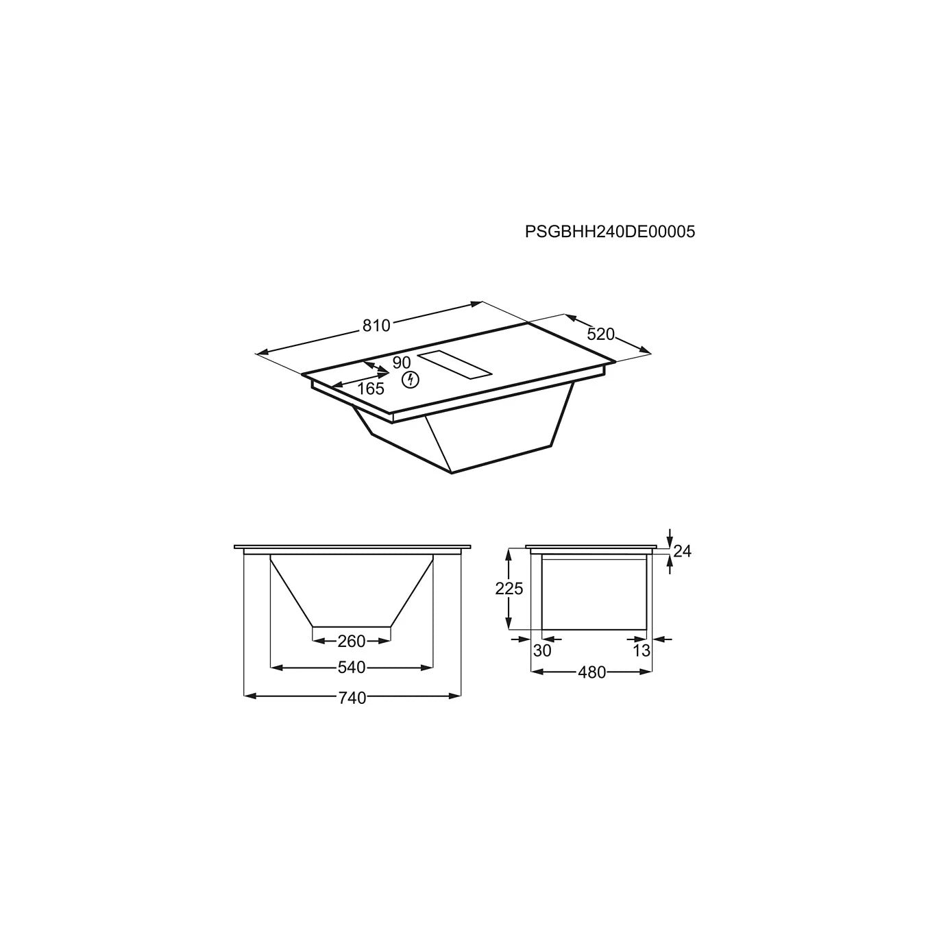ELECTROLUX KCC84440 Plaque de cuisson à induction aspirante 80 cm - 4 zones - Noir - Classe A+