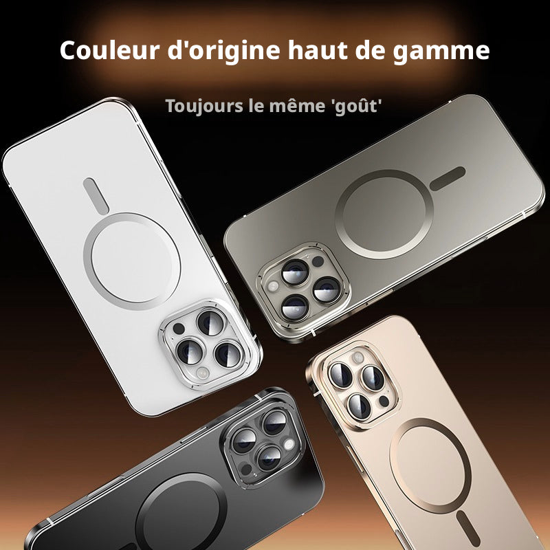 Coque pour iPhone 16 Pro, cadre en alliage, protection antichoc en métal, couleur d’origine, anneau magnétique MagSafe, or désert, 1 pièce