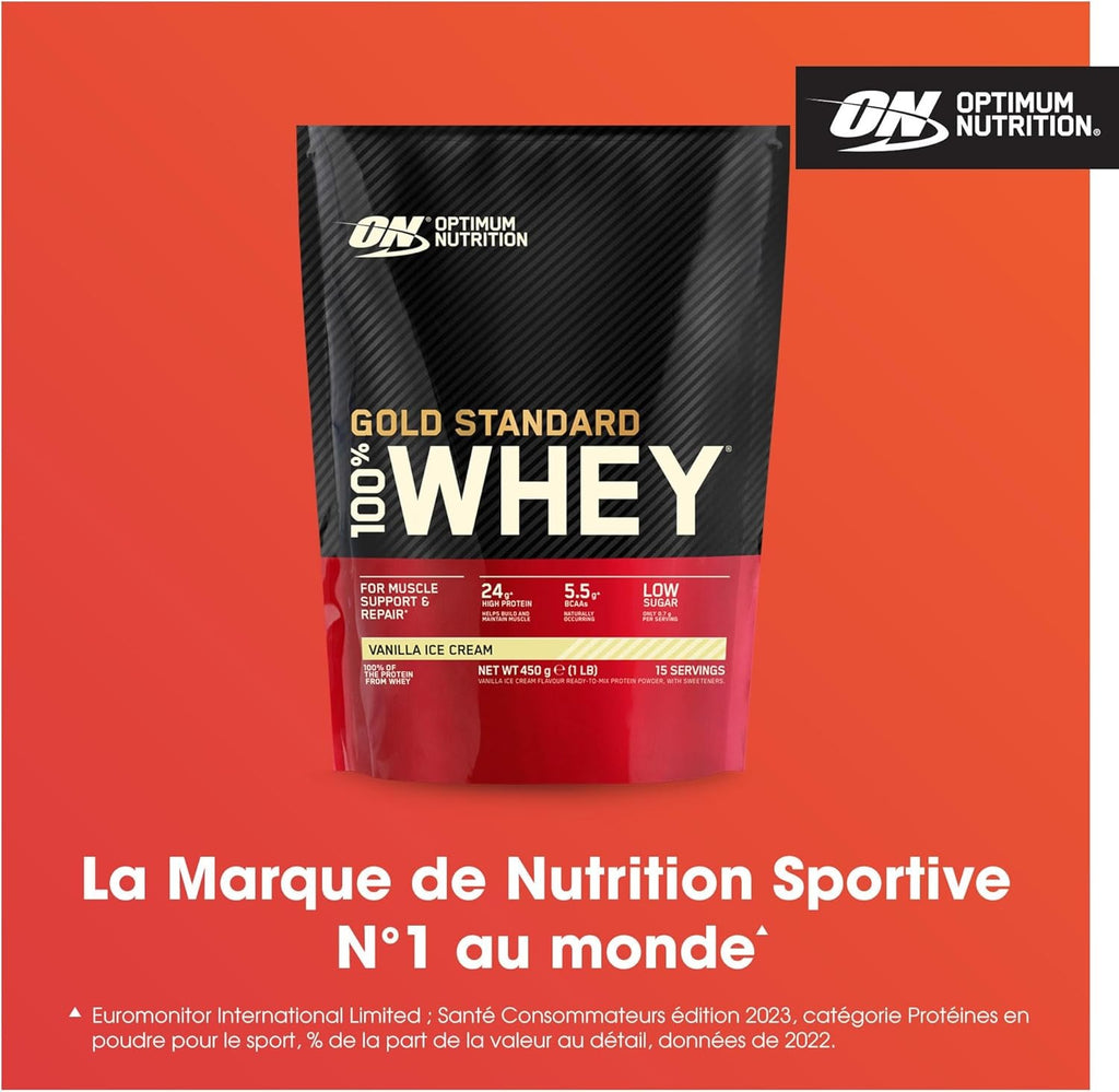Optimum Nutrition Gold Standard 100 % Protéine de lactosérum Glace à la vanille 450 g (15 portions)