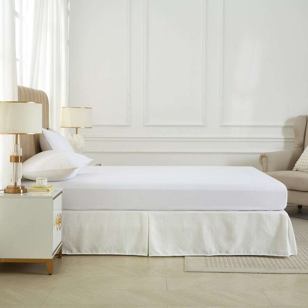 MEEALLHOME Jupe de lit en tissu gaufré blanc - 90 x 200 + 50 cm