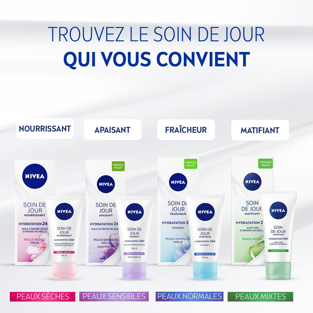 NIVEA Essentiels Soin Jour 24H Hydratant FPS15 Peaux Normales à Mixtes 50 ml