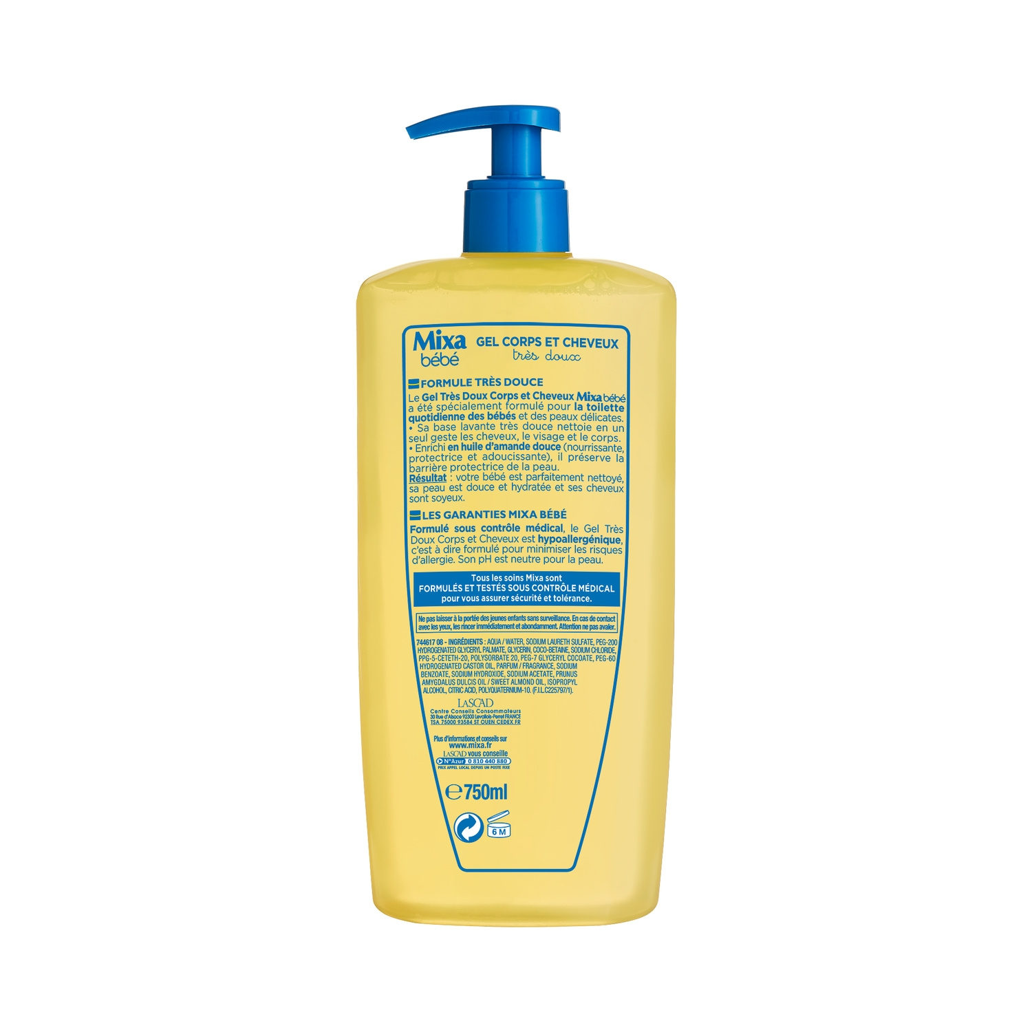 Mixa Bebe Shampooing Lavant Bébé 2 en 1 Très Doux 750 ml
