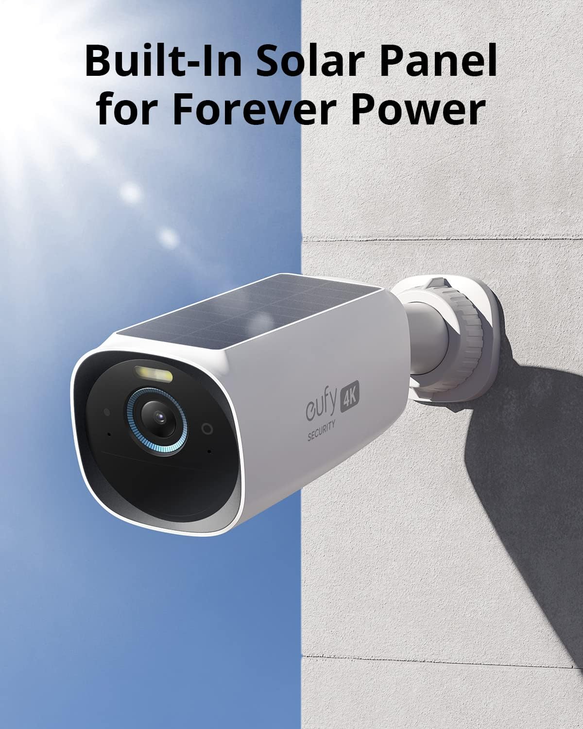 eufy eufyCam 3 caméra supplémentaire, caméra de sécurité extérieure sans fil, caméra 4K avec panneau solaire intégré, reconnaissance faciale par IA, projecteur