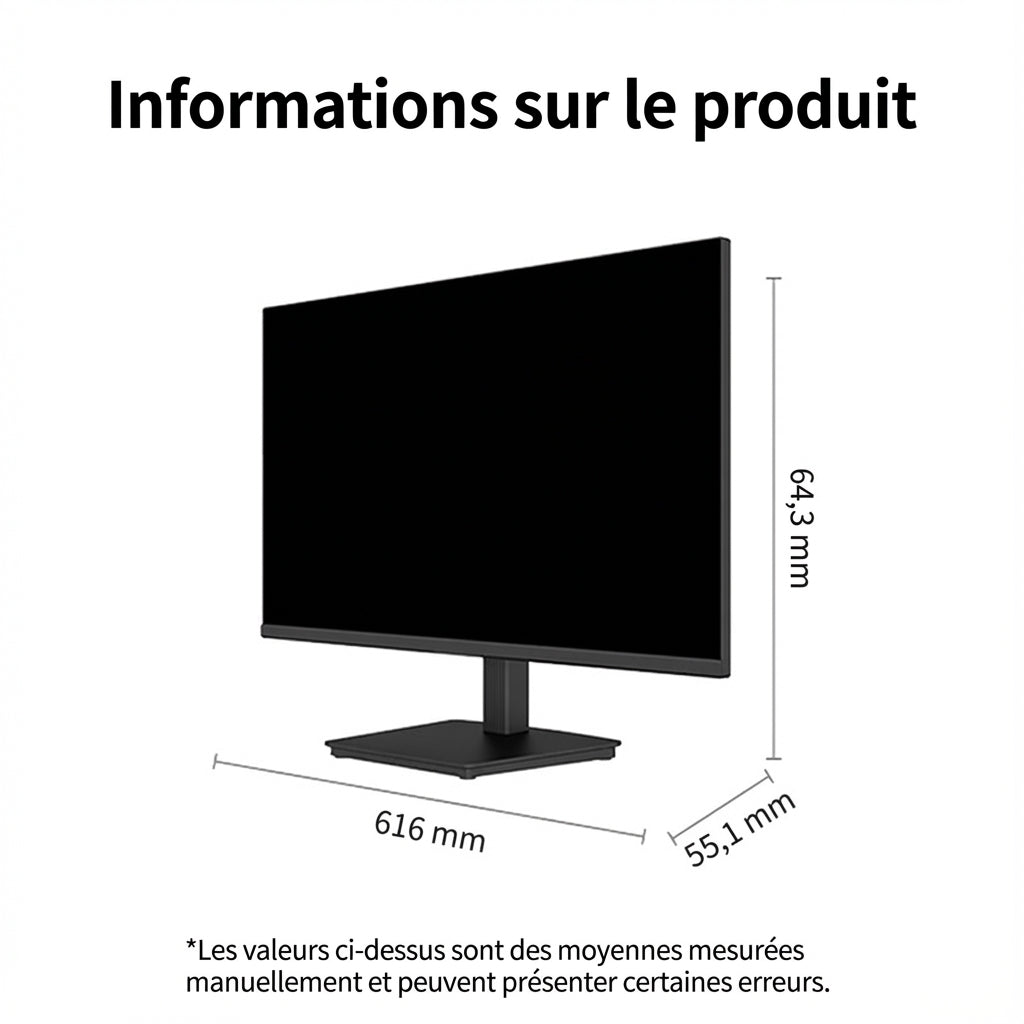 Ochama Moniteur de bureau 23,8 pouces - Moniteur de jeu et de bureau, Écran HD 1080P, Taux de rafraîchissement élevé 100 Hz, Bordures ultra-étroites sur trois côtés - Pour jeu, bureau, études