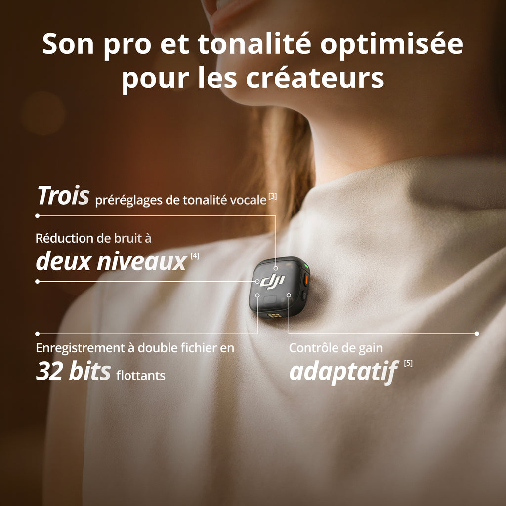 DJI Mic 3 1 TX + 1 RX Micro sans fil pour iPhone/appareil photo/Android, ultra-léger, contrôle d’amplification adaptatif pour un volume équilibré, jusqu’à 28 heures d’autonomie