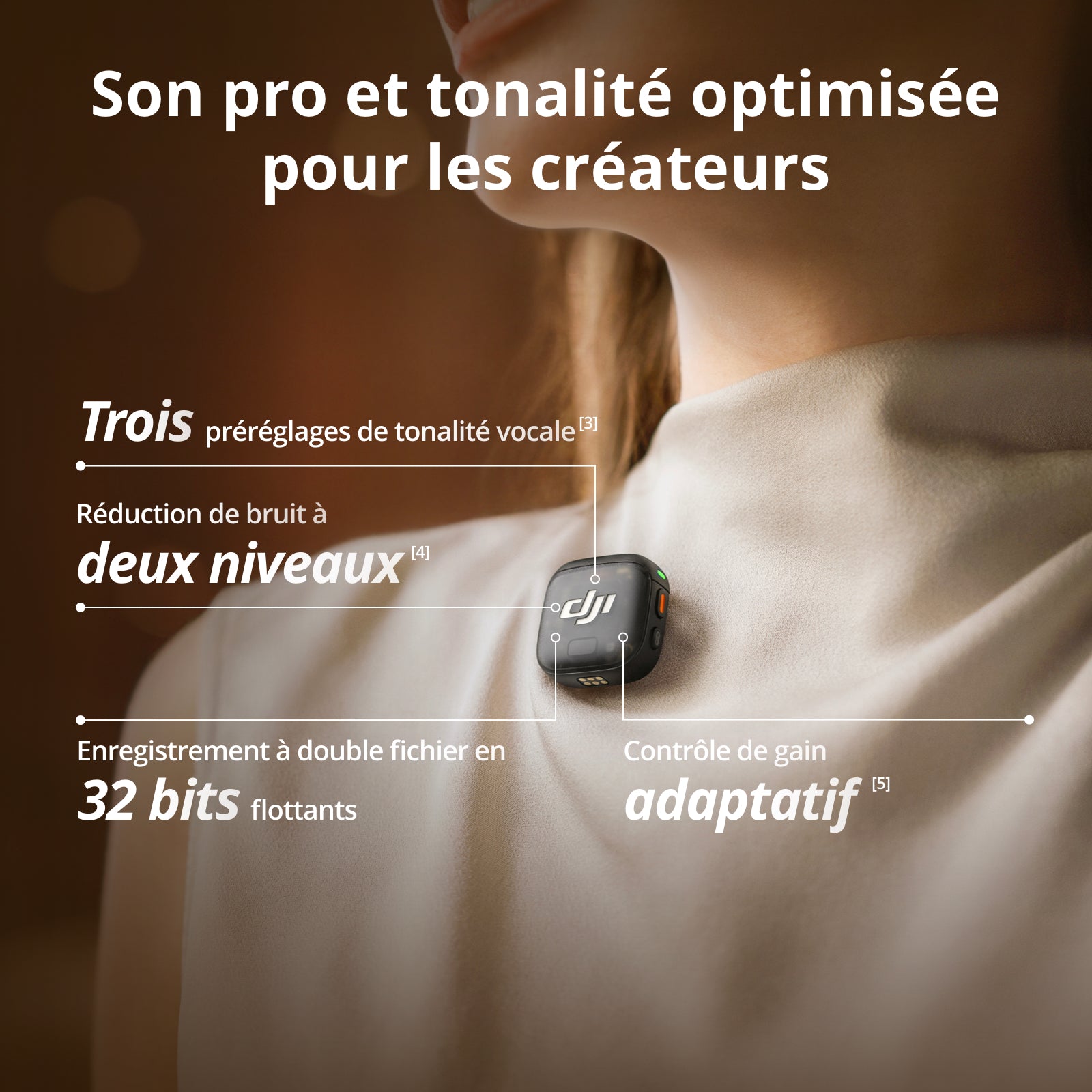 DJI Mic 3 1 TX + 1 RX Micro sans fil pour iPhone/appareil photo/Android, ultra-léger, contrôle d’amplification adaptatif pour un volume équilibré, jusqu’à 28 heures d’autonomie