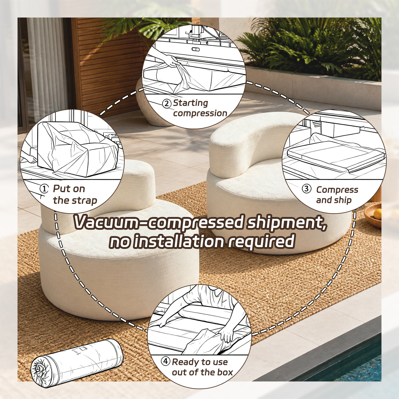 Canapé de détente pliable, sans assemblage, ultra doux, en mousse haute densité, pour salon – canapé sans structure, blanc