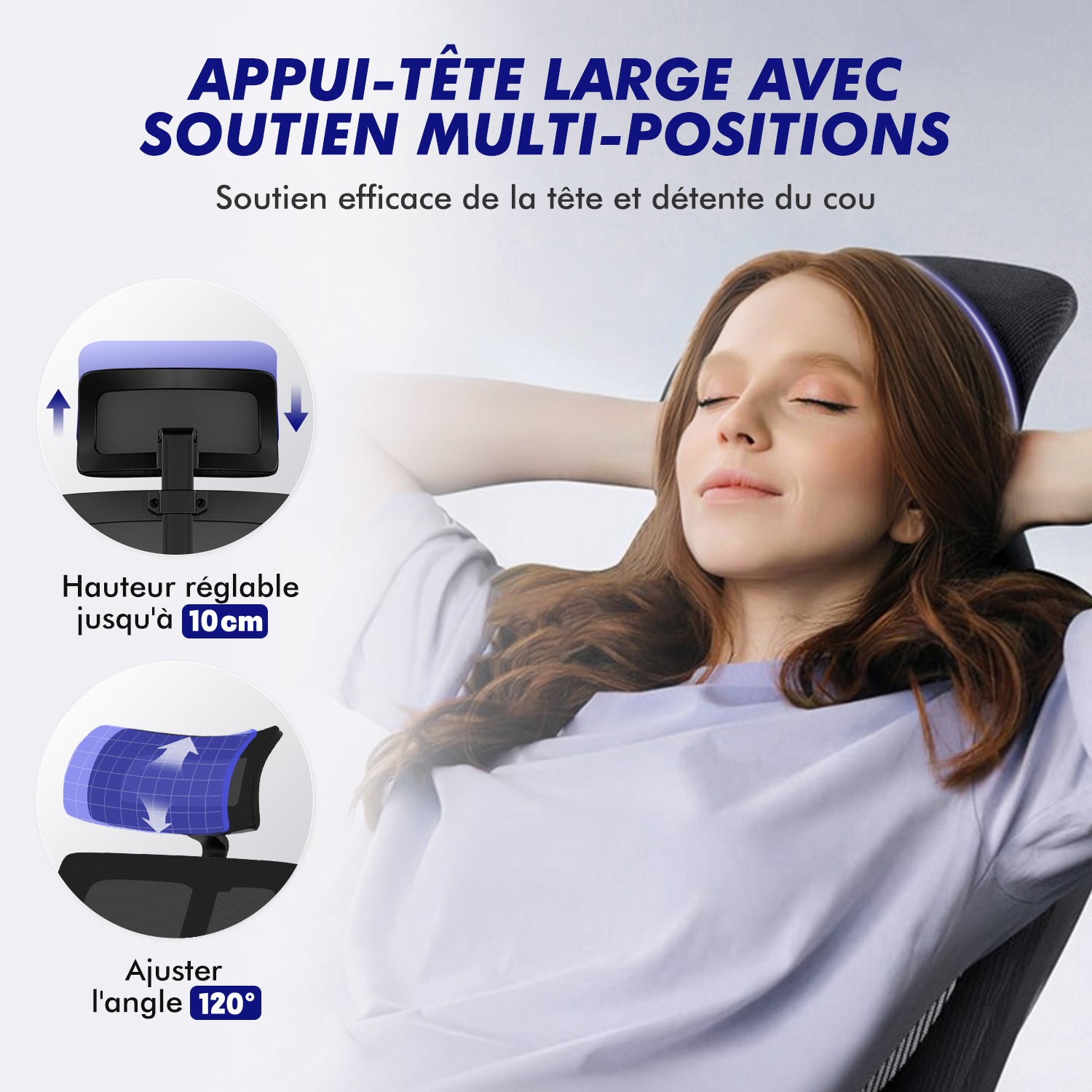 GTIMEX Chaise de bureau ergonomique, chaise de bureau, chaise de bureau avec accoudoirs réglables, soutien lombaire souple en éponge naturelle et appui-tête, chaise de direction