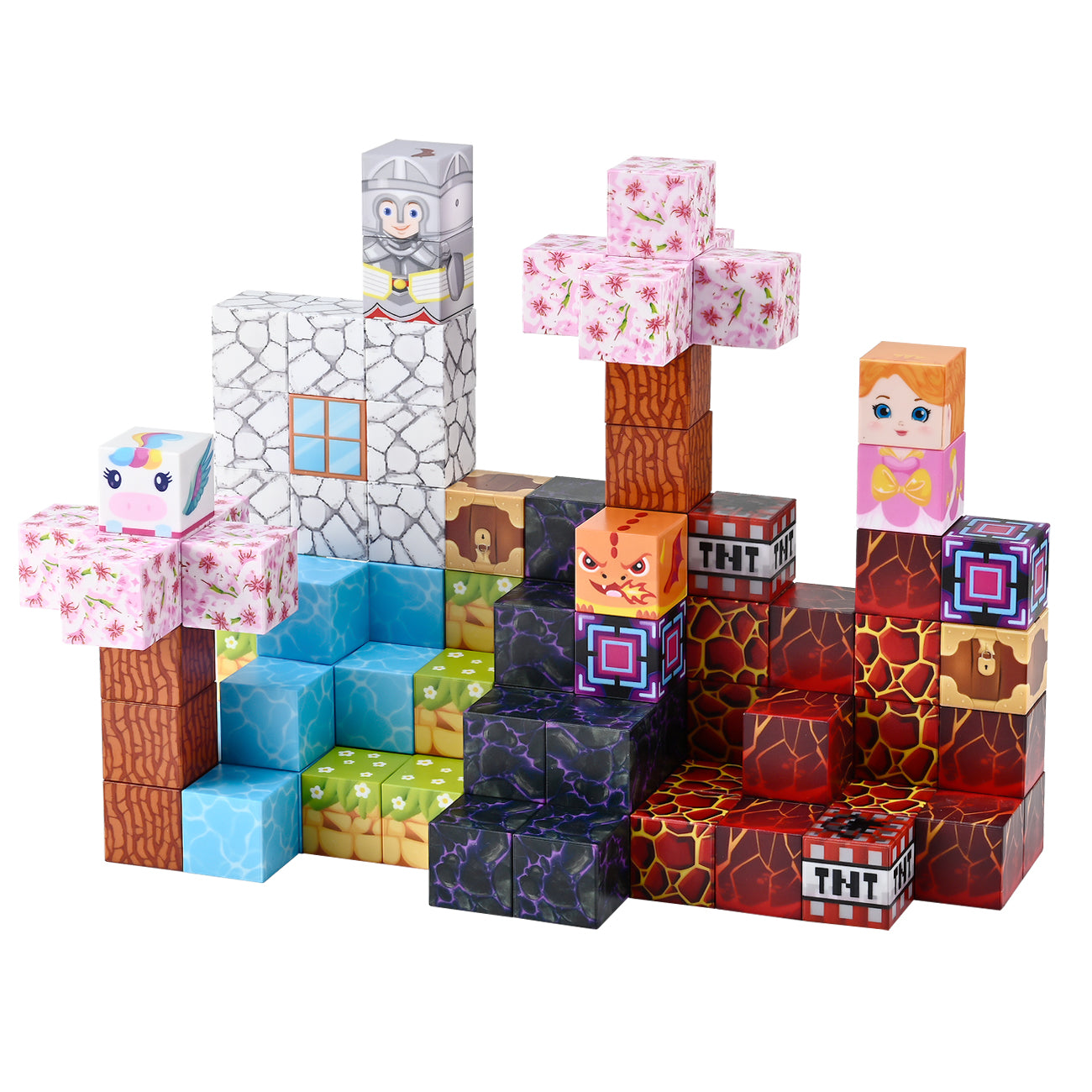 Tokky 100 pièces Blocs magnétiques Mine World Blocs de pixels Jouets d'éveil STEM Montessori Matériau ABS sûr magnétique puissant Blocs de construction d'aventure créatifs Emballage en