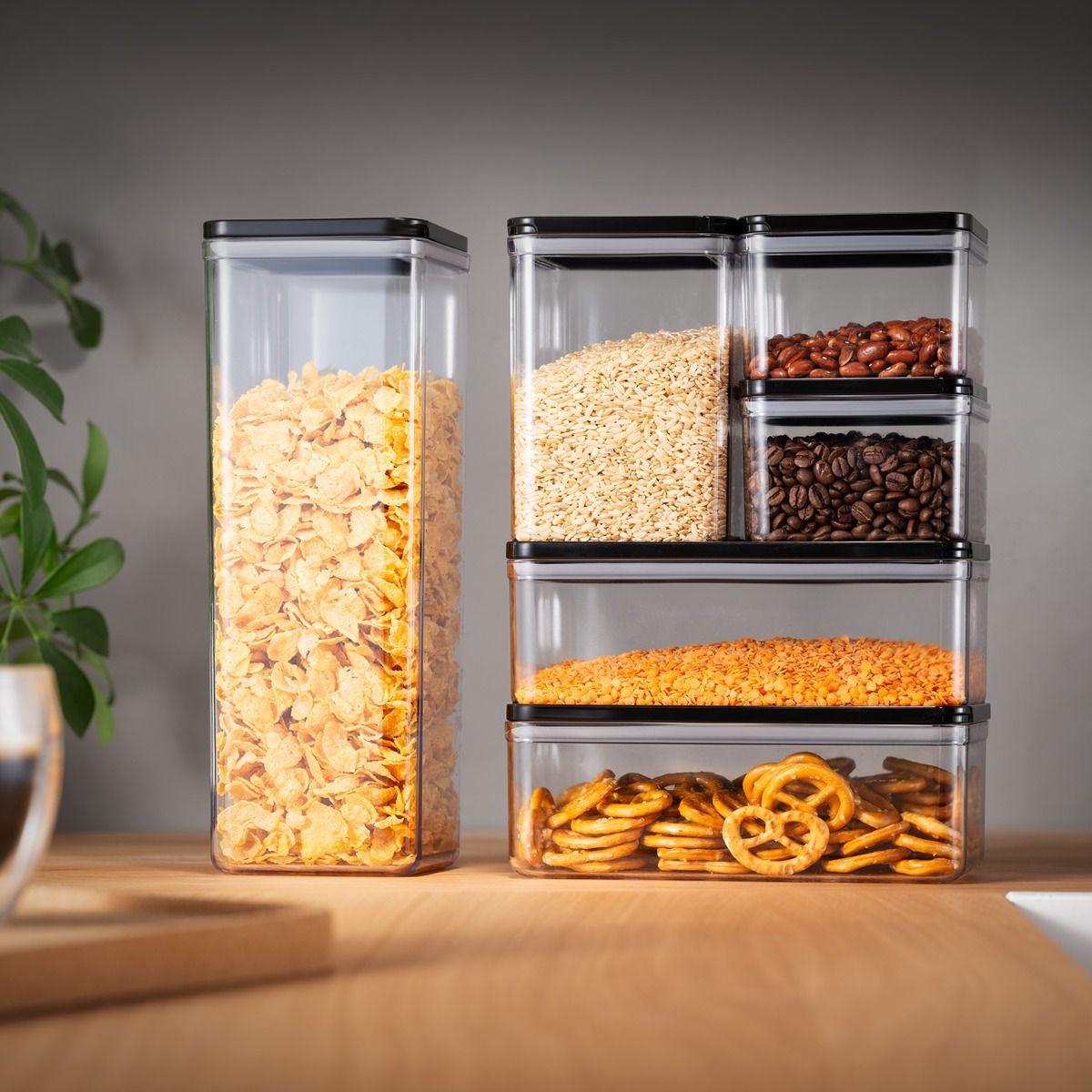 Bodum Canteen Lot de 12 bocaux de conservation avec couvercle noir