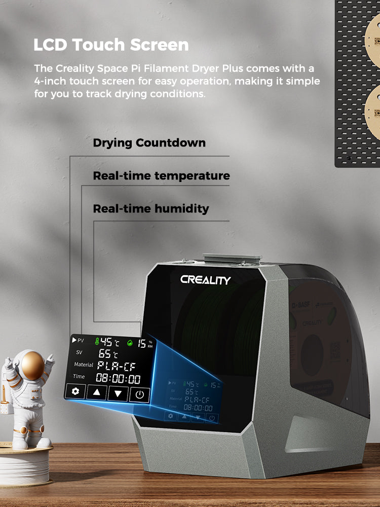 Creality Space Pi Sécheur de filament Plus, Boîte de séchage de filament pour imprimante 3D (2 bobines), Chauffage rapide à 360° avec écran LCD, Séchage en une touche pour PLA, PETG