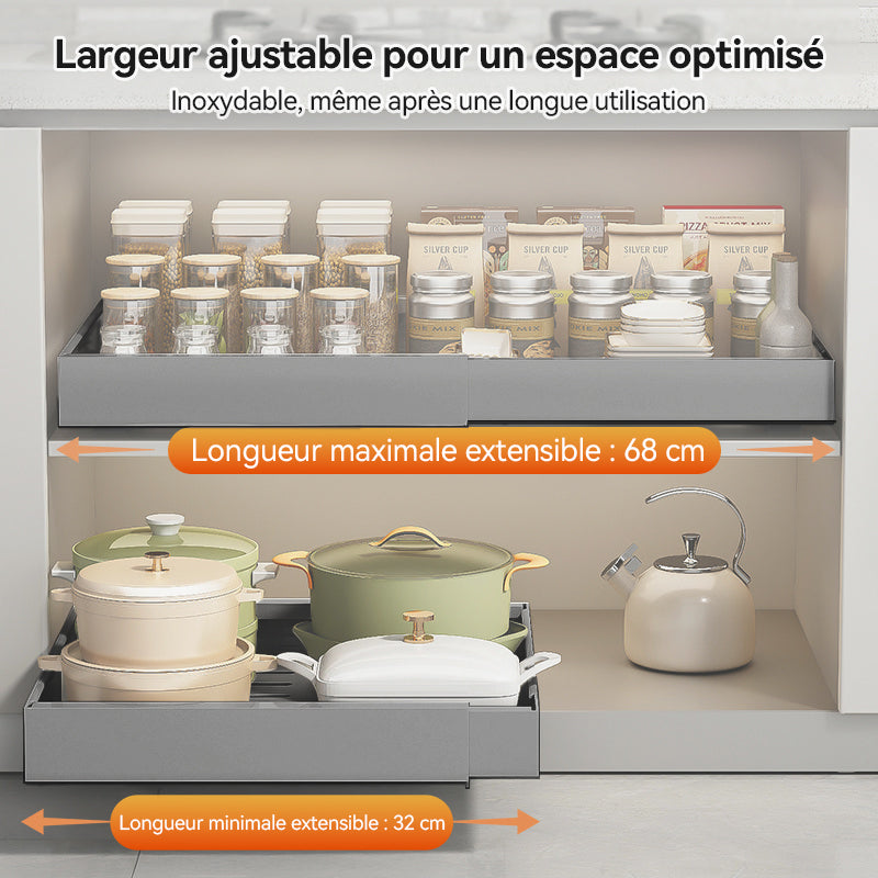 VIVREAL étagère de rangement extensible, petit modèle gris, panier coulissant, acier inoxydable, réglable 12.6–20.5 pouces, facile à installer, modèle S32G, promotion de la Fête du Printemps, choix privilégié pour cadeau annuel