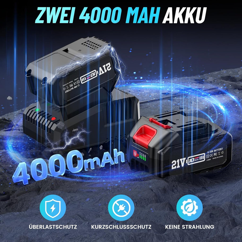 SEESII Clé à chocs sans fil 1000 Nm (740 lb-pi) 2400 tr/min 1/2" à haute couple avec batterie 21 V 2 x 4,0 Ah, 5 douilles et coffret, pour vis et écrous, retrait de pneus de voiture et de camion