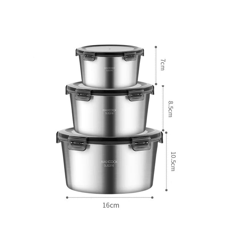 Maxcook Lot de 3 boîtes de conservation alimentaire en acier inoxydable 316 avec couvercles, Boîtes alimentaires métalliques type bento, Ensemble de boîtes à en-cas avec couvercle, Compatibles lave-vaisselle et congélateur (600 ml & 1100 ml & 2200 ml
