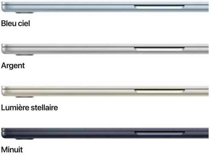 Apple MacBook Air 15" (M4, CPU 10 cœurs, GPU 10 cœurs) avec 24 Go RAM et 512 Go SSD - Minuit, AZERTY