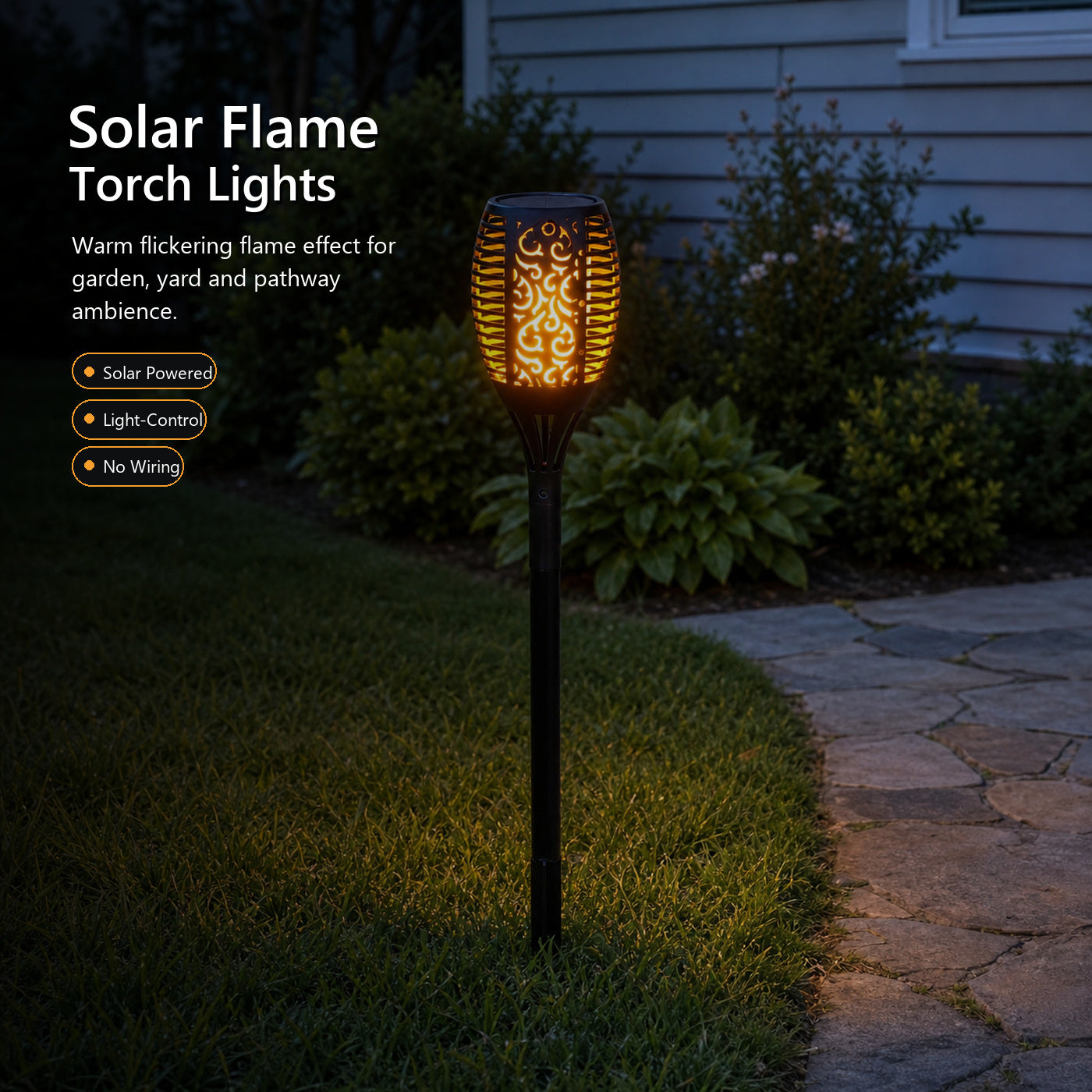 Arlgsite Lot de 2 torches solaires de jardin 96 LED, luminaires de torches avec effet flammes dansantes, IP65 résistants à la poussière et aux projections d’eau