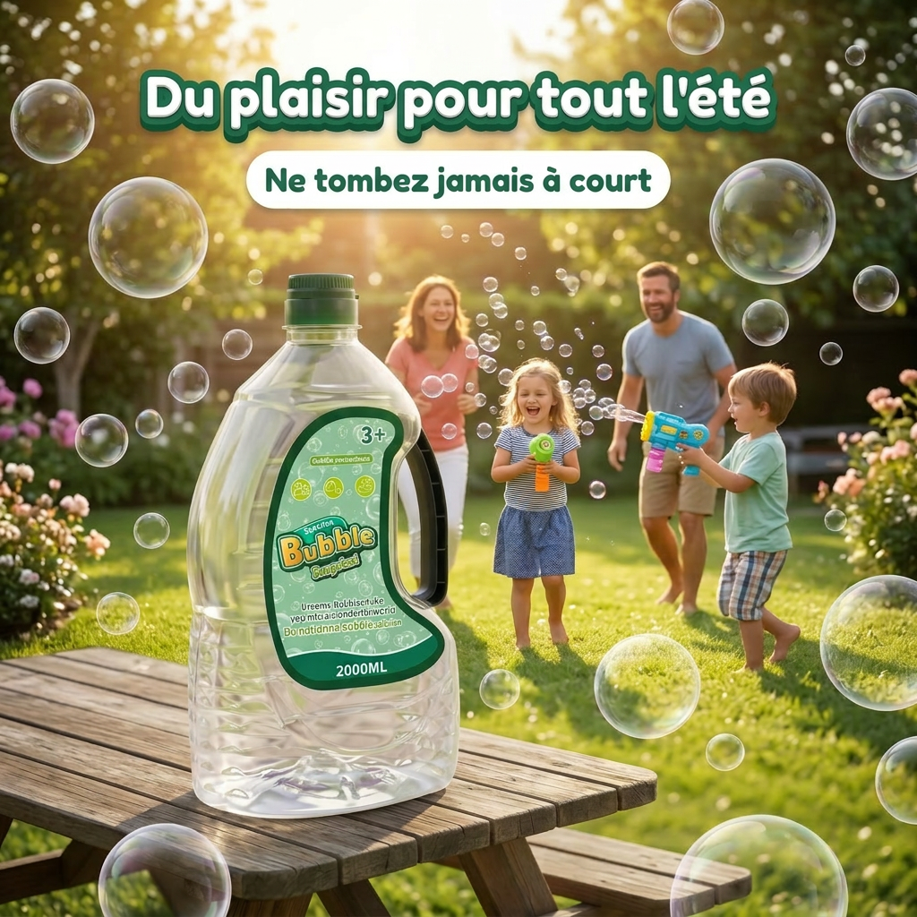 Recharge de solution à bulles concentrée Tokky 2000 ml - Fait 19 litres, sûre et non toxique, pour machines à bulles, pistolets à bulles, baguettes à bulles
