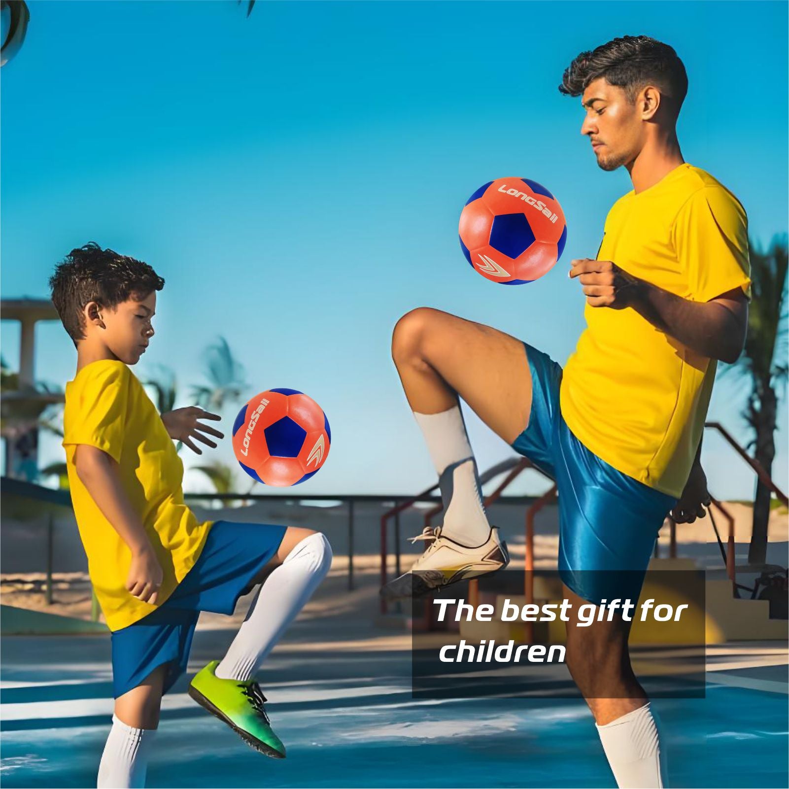 LONGSAIL Ballon de football en caoutchouc haute qualité orange/bleu - Taille 4