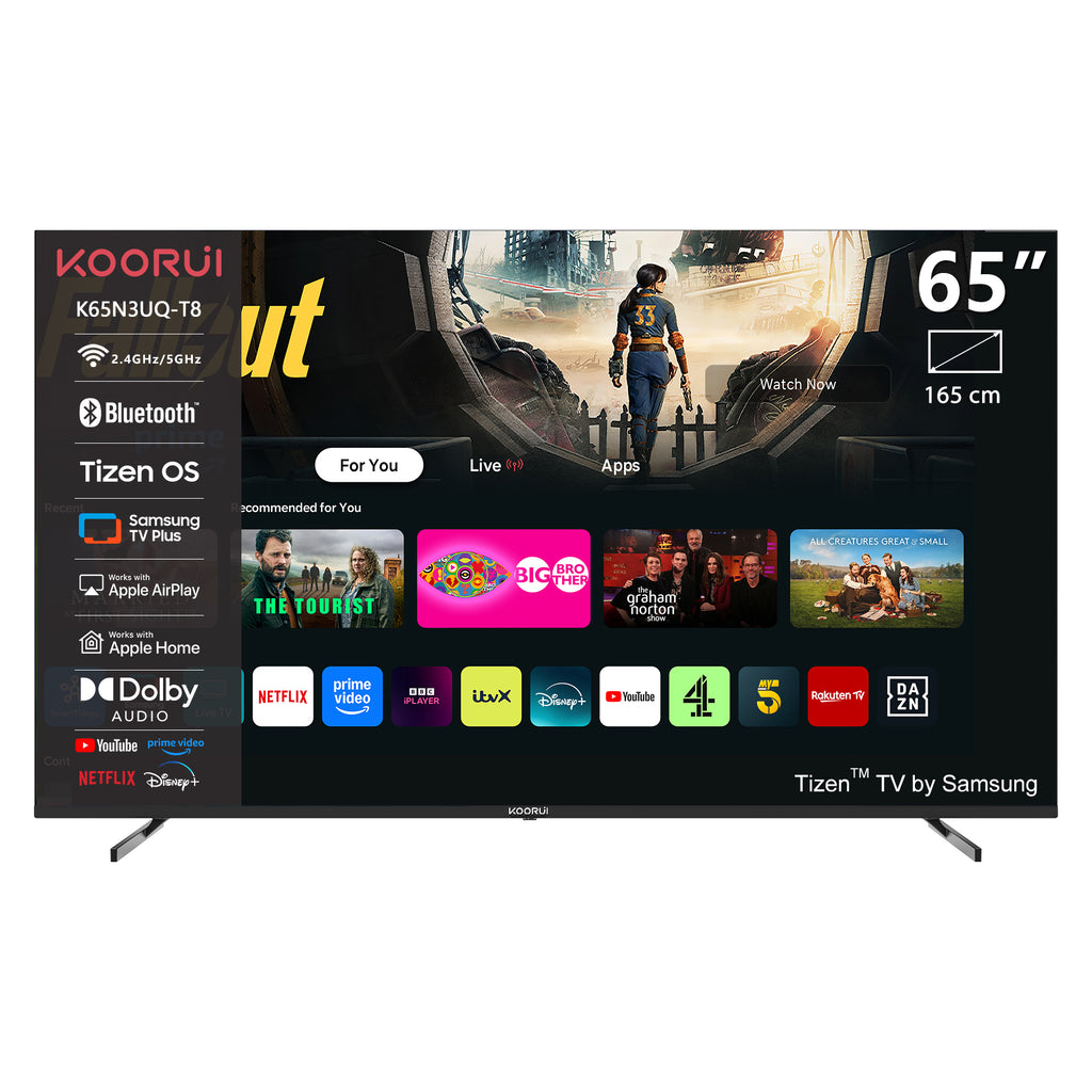 KOORUI K65N3UQ-T8, 65 pouces, 4K QLED, TIZEN TV, Design sans bords, Son dynamique avec Dolby Audio, Finition métallique haut de gamme