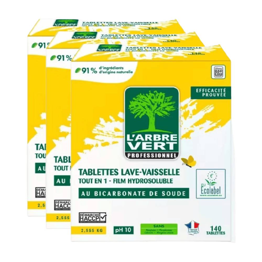 L'Arbre Vert Tablettes Lave-Vaisselle Tout-en-Un Écolabel Sans Phosphate Citron 3 x 140 Tablettes (= 420 Tablettes)