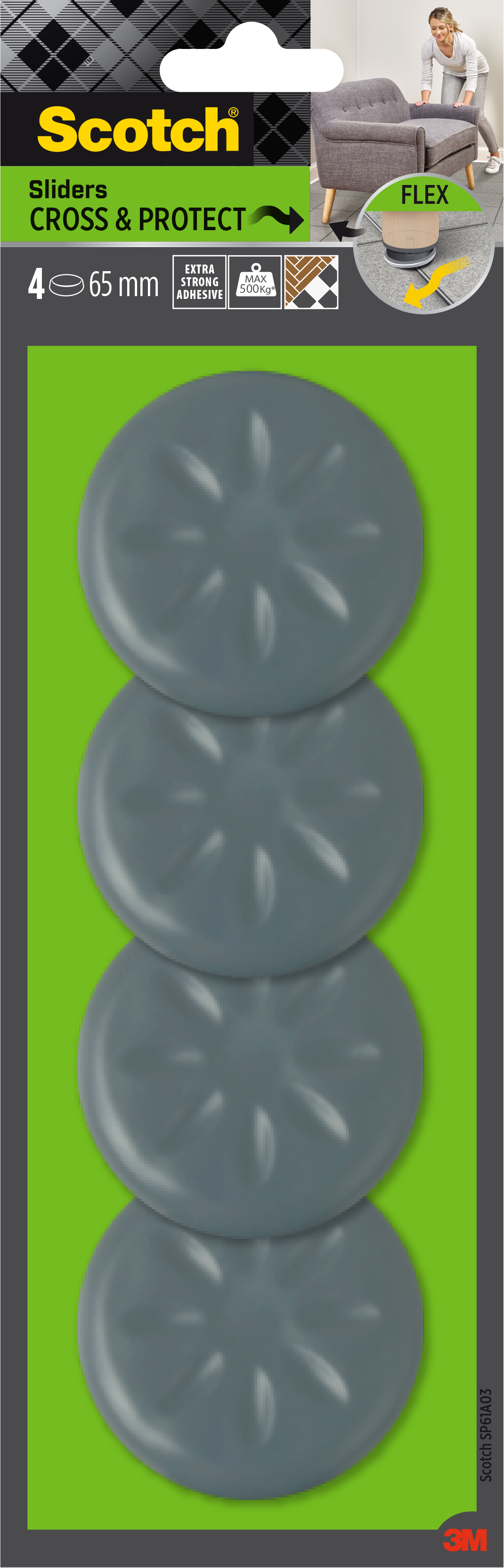 Scotch® Patin glisseur adhésif tout-terrain pour meuble Gris métal Ø 65 mm