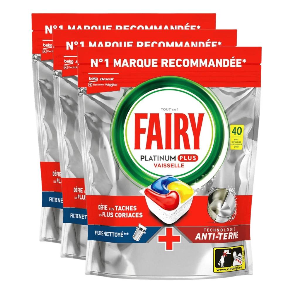 Fairy Platinum Plus Citron Tablettes Lave-Vaisselle 3 x X40 (= 120 Tablettes)