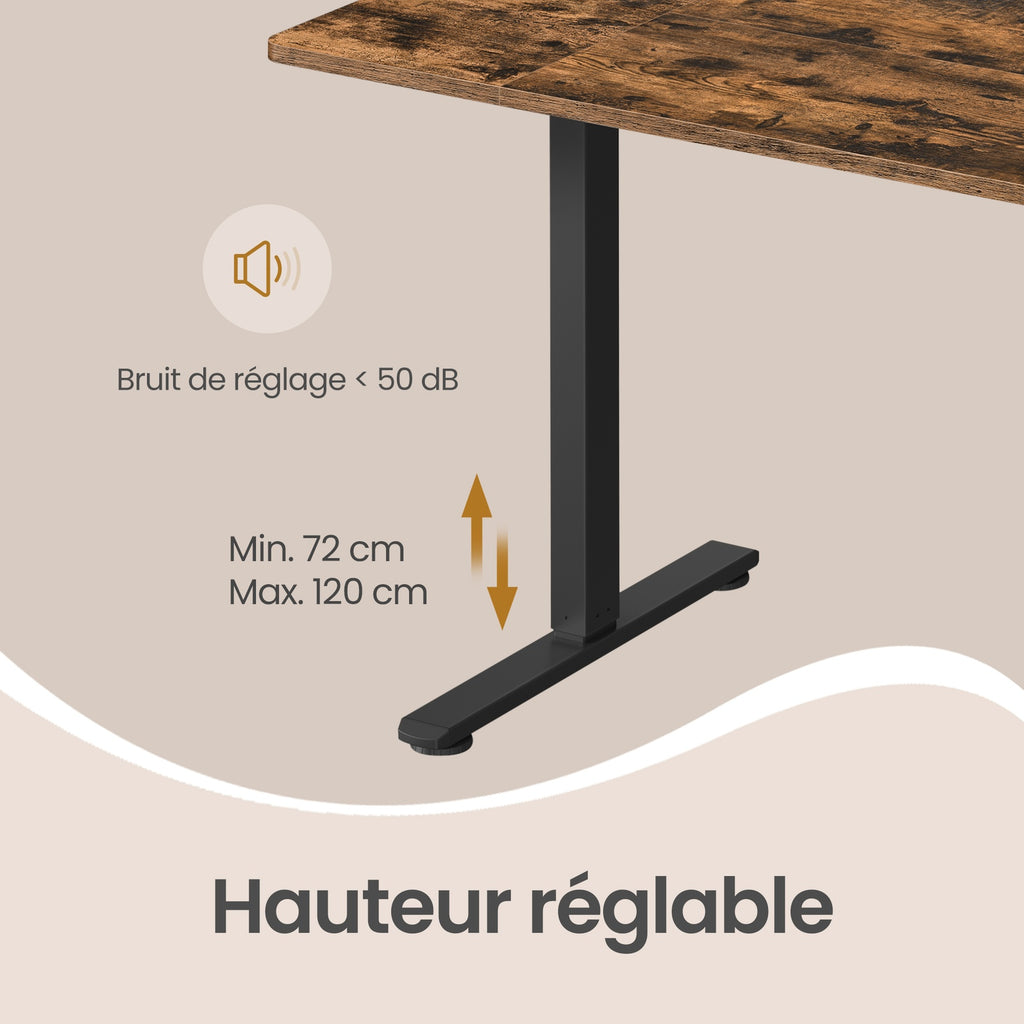 JOYFURNOS Bureau électrique réglable en hauteur brun rustique avec 4 mémoires de hauteur - 120 x 60 cm