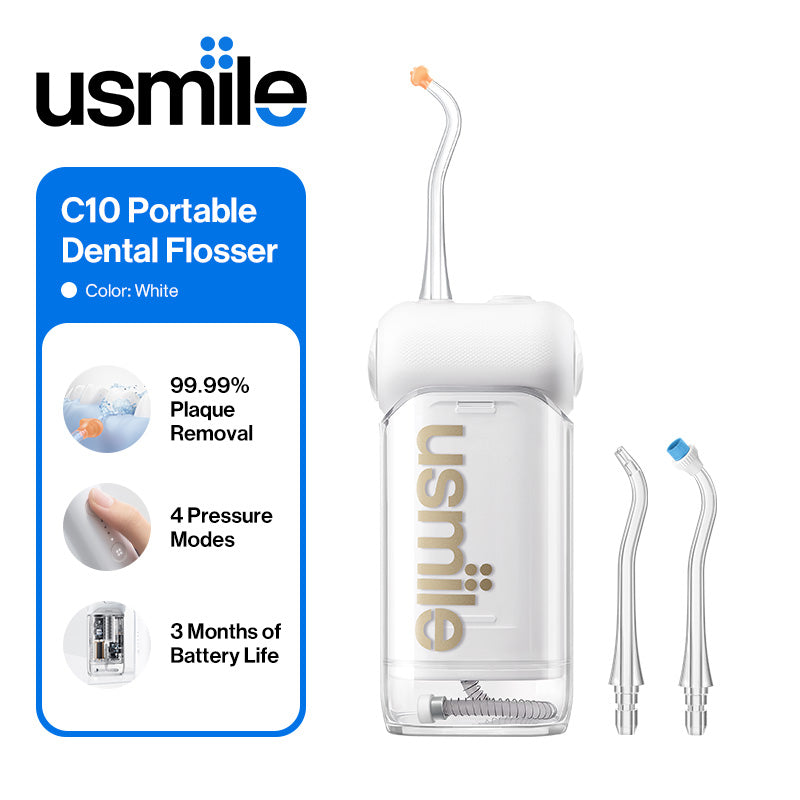Usmile C10 Hydropulseur portable, autonomie 95 jours, 4 modes, buse 360°, réservoir 180 ml, IPX7, recommandé pour appareils orthodontiques, dents sensibles et implants