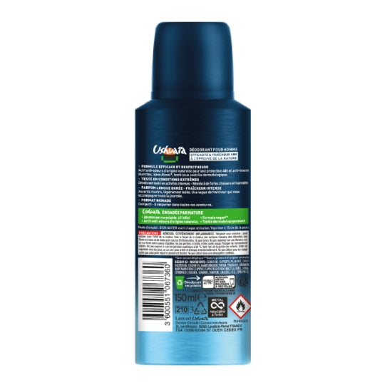 USHUAÏA Déodorant Spray Pour Homme, 48 h Anti-Odeur & Anti-Taches Minérales, Sans Alcool, 150 ml