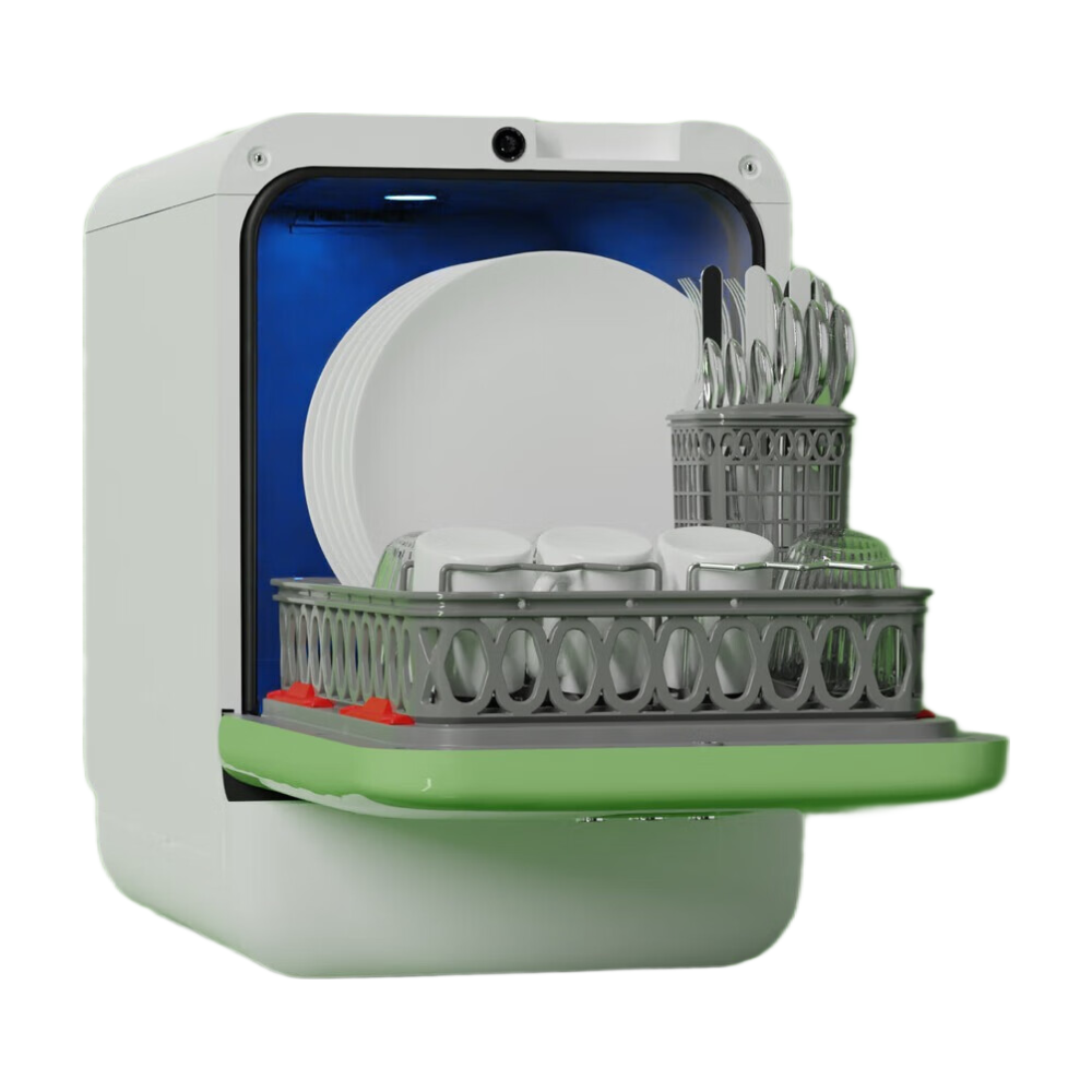 Bob Mini Lave-vaisselle compact écologique 3 couverts 34cm – Vert amande/Blanc neige