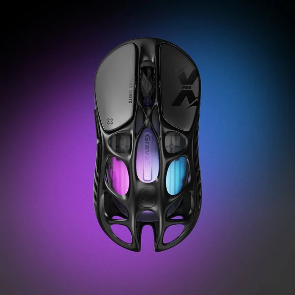Souris de jeu sans fil GravaStar Mercury X Pro 49 g, Dongle 8K, Capteur PAW 3950 32 000 DPI, Taux d'interrogation 8 000 Hz, Alliage de magnésium, Design creux, Éclairage RGB