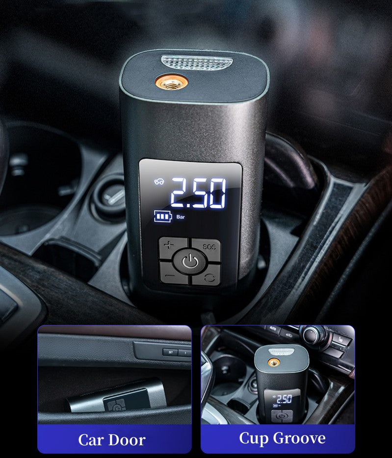 HELLO LEIBOO Pompe à air 6000 mAh double alimentation avec écran numérique, Mini portable avec lampe LED, pour gonfler pneus de voiture, moto et vélo, et ballons