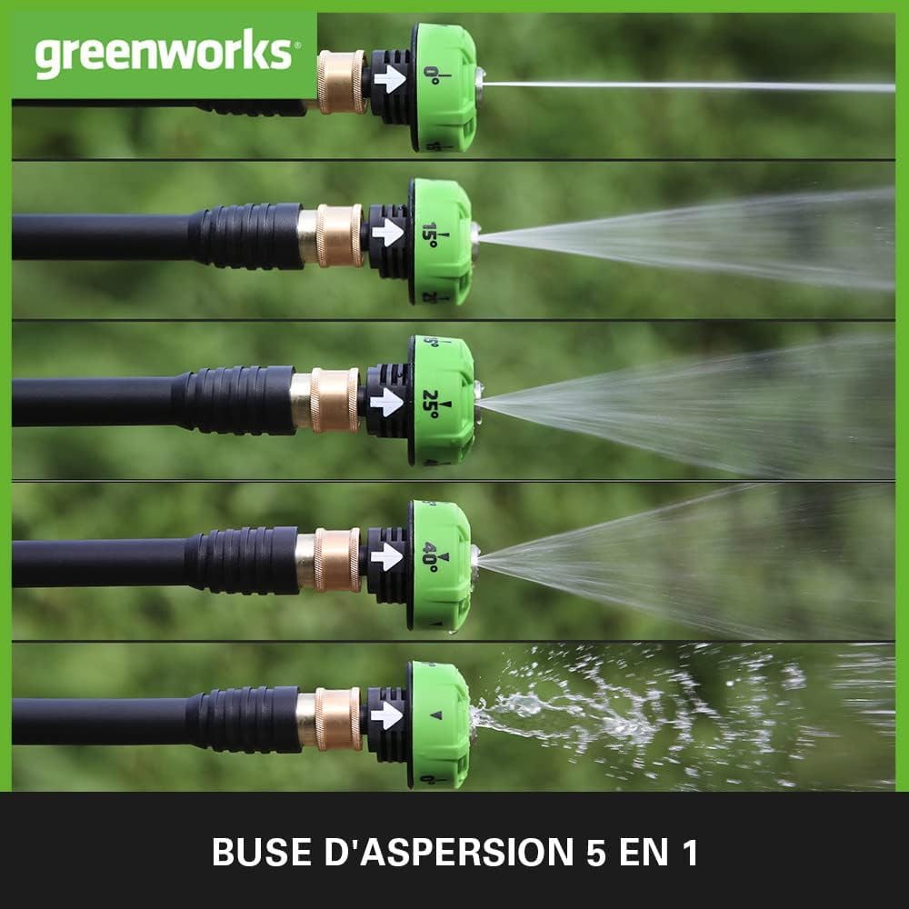 Greenworks 24 V Nettoyeur Haute Pression Sans Fil à Main (Puissance du Moteur Li-Ion 300 W, Pression 24 Bar, Débit 180 l/h, Buse 5 Jets, Tuyau 6 m Sans Batterie et Chargeur), Vert, Gris, Noir G24PWK4