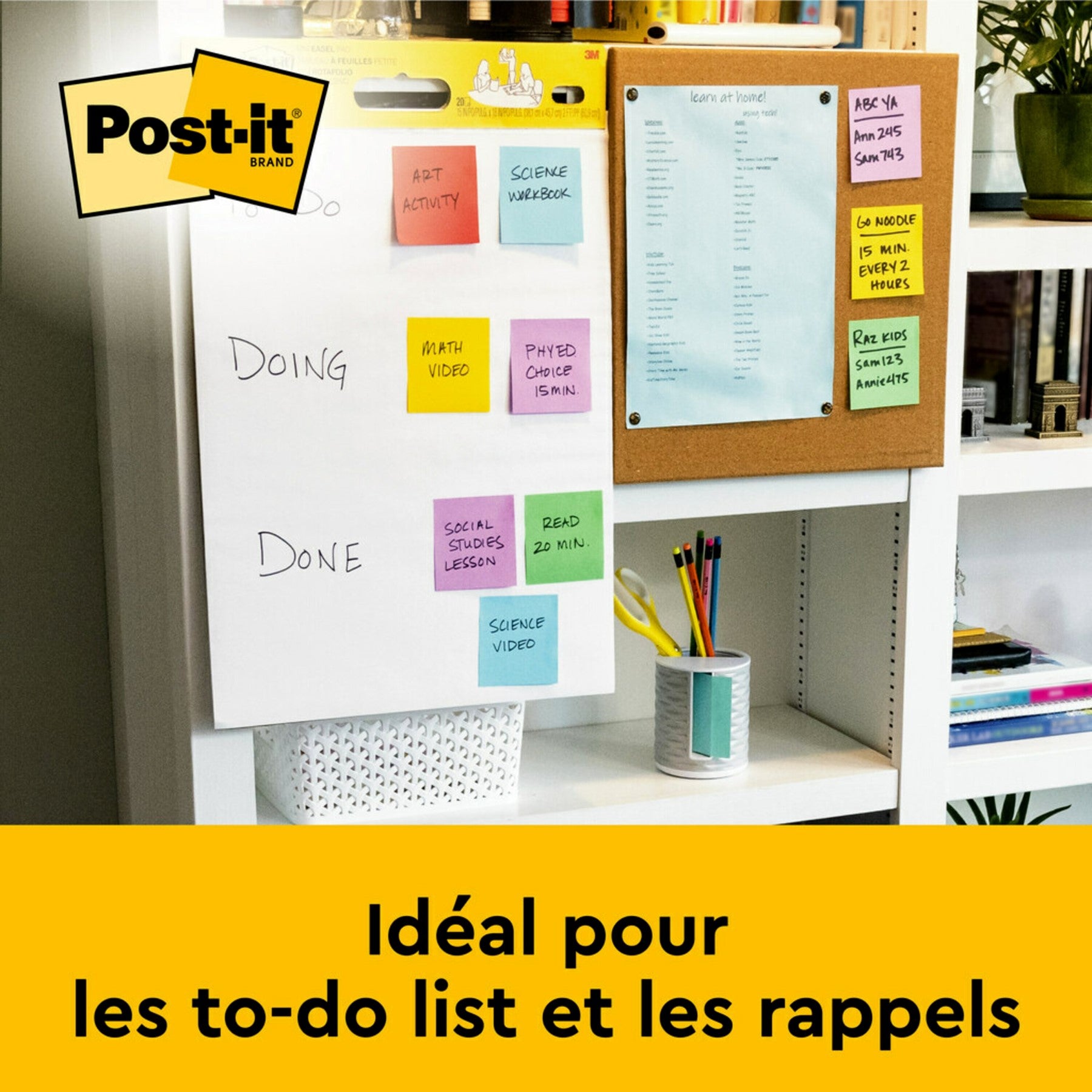 Post It Bloc mural autocollant super adhésif pour tableau de réunion, 566, Blanc, 58,4 cm x 50,8 cm, 20 feuilles/bloc, 2 blocs/lot, 100 % PEFC, SGSCH-PEFC-COC-110078 + 8 bandes adhésives Command™/lot