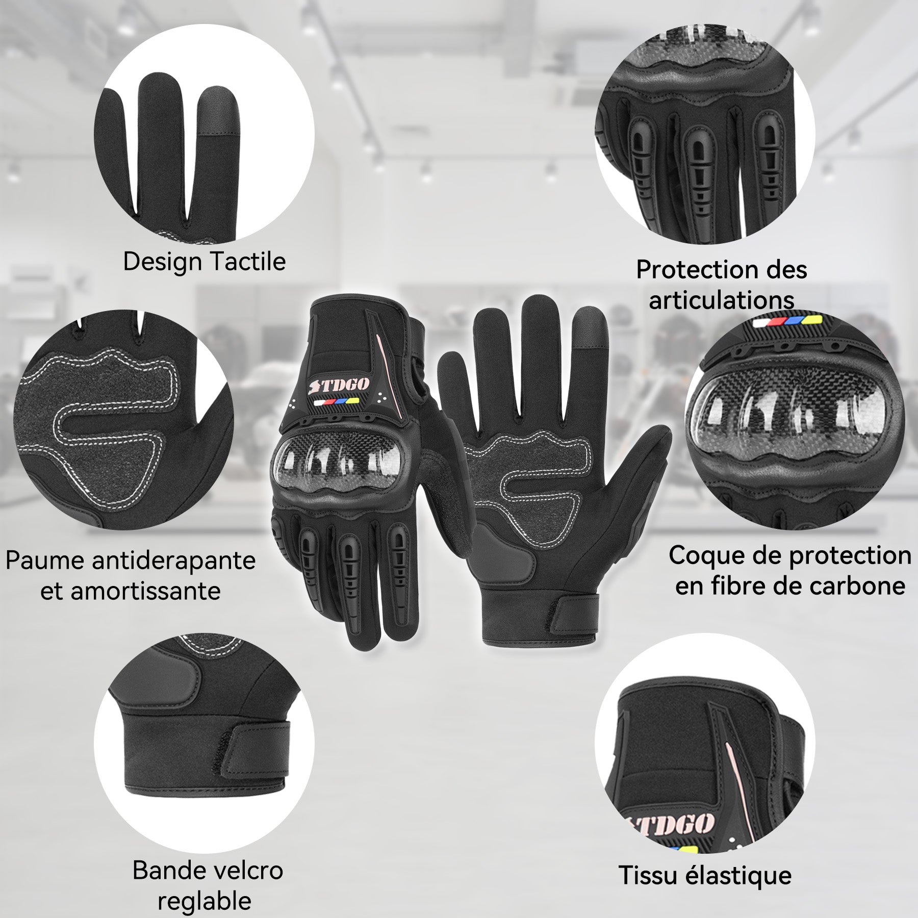 Gants de Moto Homme, Gants De Moto Toutes Saisons avec Protection Des Articulations Et Fonction Tactile, Gants Extérieurs Respirants pour Hommes Et Femmes, Convient Pour Moto, Vélo, Trottinette XL