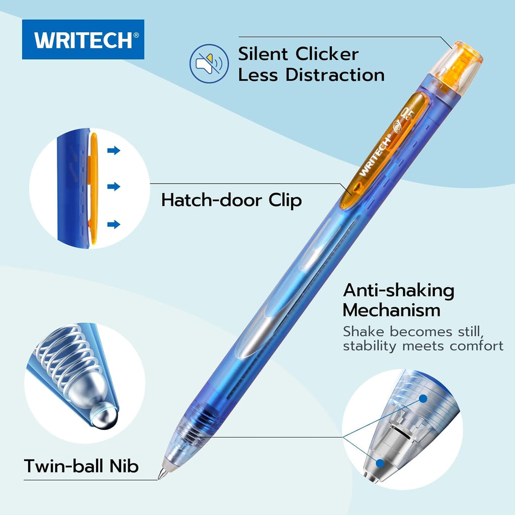 Writech Twist Space Up Galaxy Lot de 6 stylos à encre gel avec pointe fine 0,5 mm - Noir