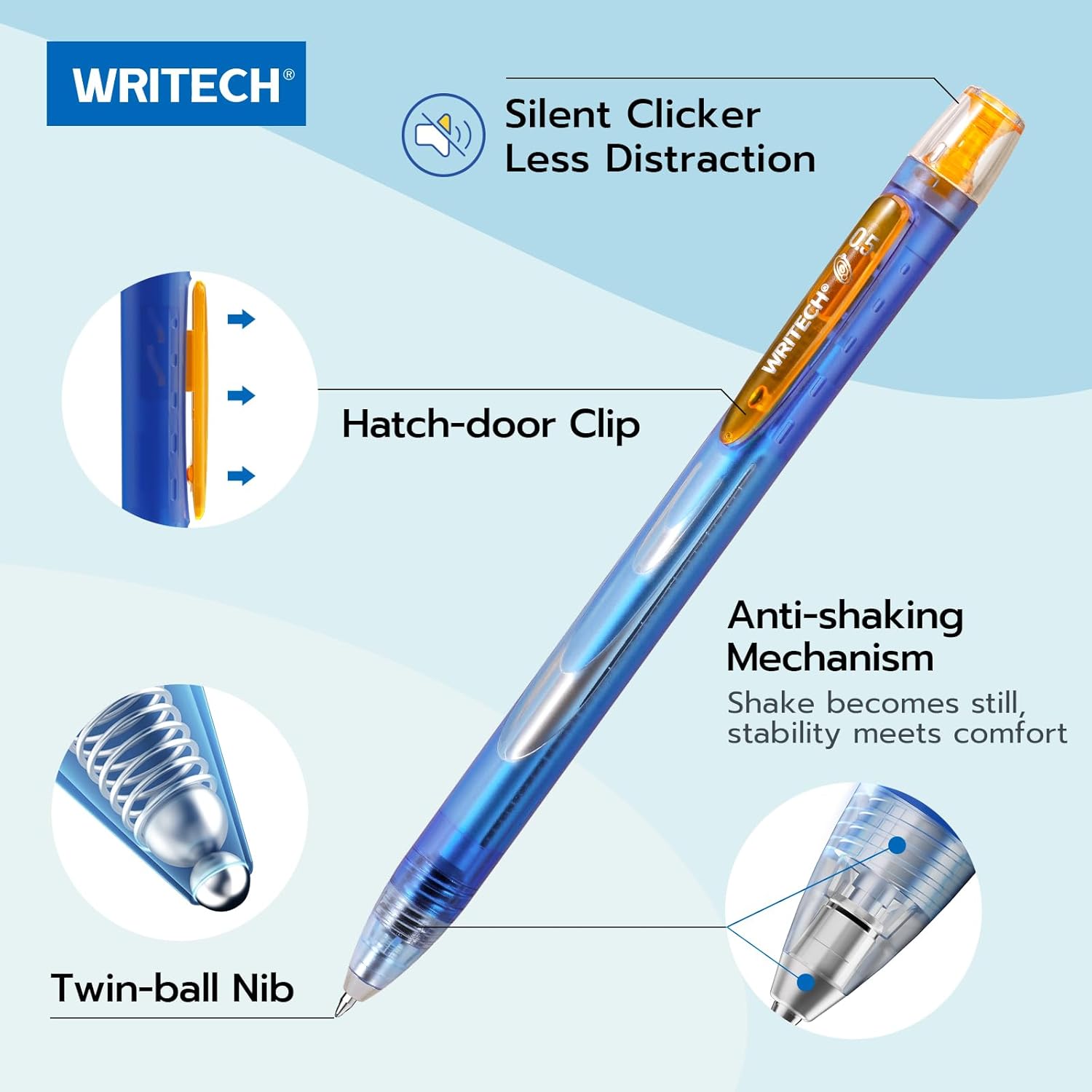 Writech Twist Space Up Galaxy Lot de 6 stylos à encre gel avec pointe fine 0,5 mm - Noir