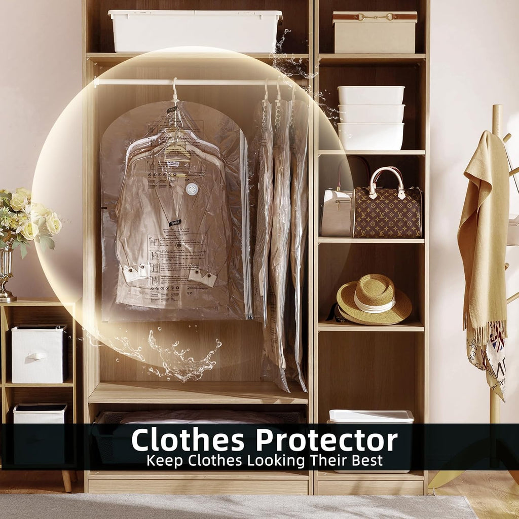 Taili Sacs de rangement sous vide à suspendre, gain de place, pour vêtements, costumes et vestes, transparent (3 longs, 3 courts)