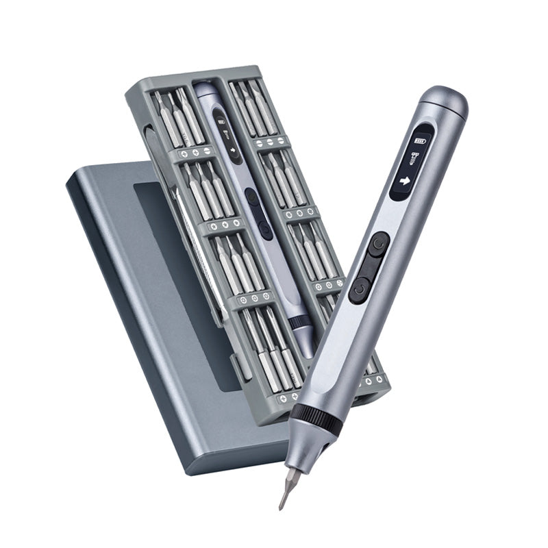 EasyWox Kit de tournevis électrique numérique avec batterie au lithium 350 mAh, 48 embouts, temps de charge 90 min, couple 0,3 Nm électrique / 3,5 Nm manuel et poignée en aluminium