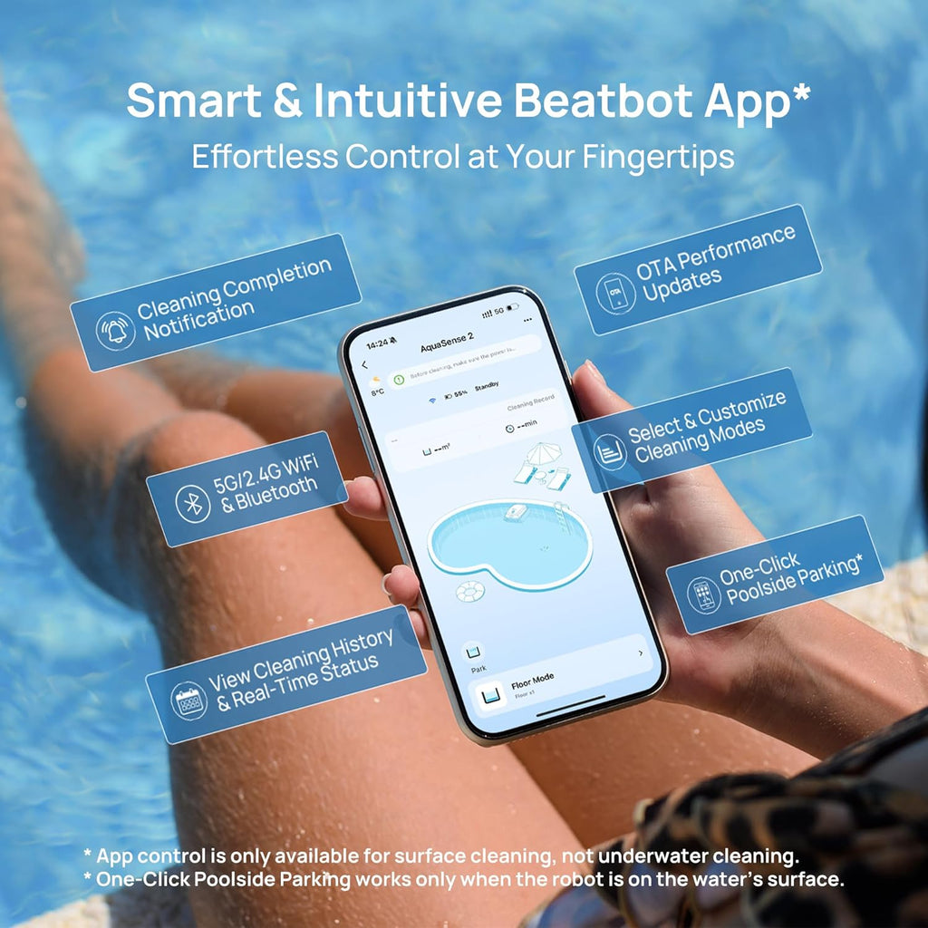 [Nettoyage de la ligne d'eau + Livraison gratuite le lendemain] Robot nettoyeur de piscine sans fil Beatbot AquaSense 2 | Avec housse de protection + Stationnement intelligent en surface | Doubles brosses pour le nettoyage de la ligne d'eau des paroi