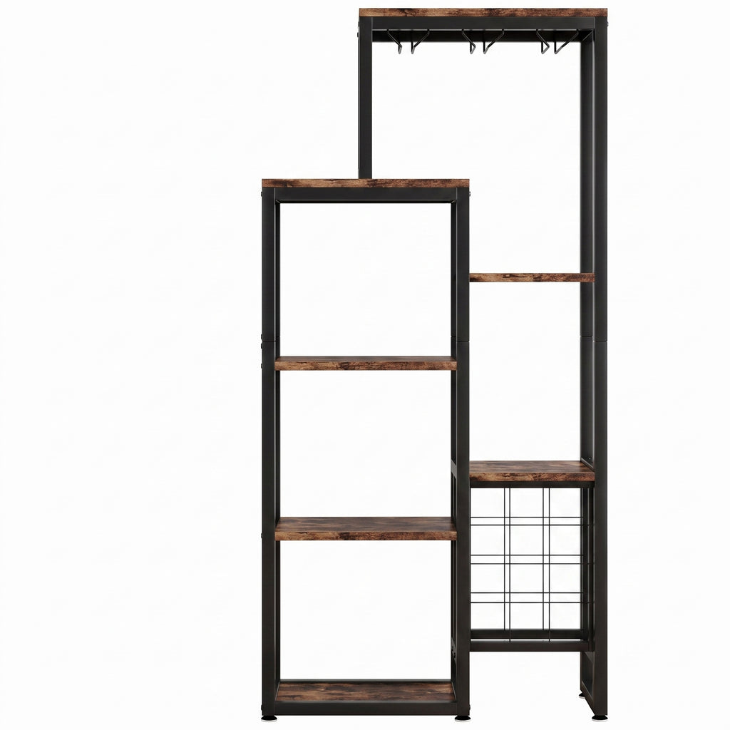 LANTINE Casier à vin, Base autoportante, Étagère à vin de cuisine 5 niveaux avec porte-verres et rangement à vin, Casier à vin industriel, Meuble bar à vin, Pour bar, cuisine