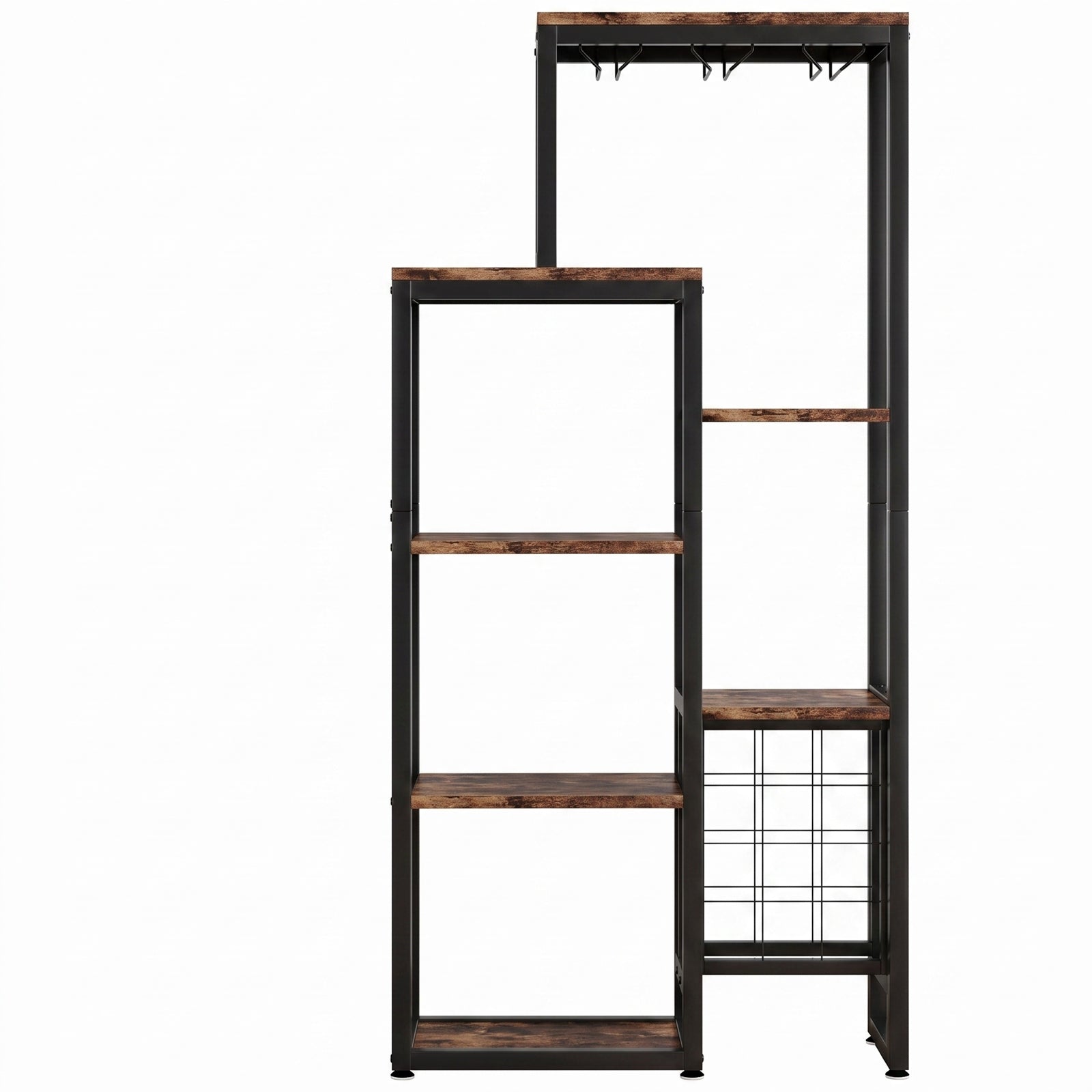LANTINE Casier à vin, Base autoportante, Étagère à vin de cuisine 5 niveaux avec porte-verres et rangement à vin, Casier à vin industriel, Meuble bar à vin, Pour bar, cuisine