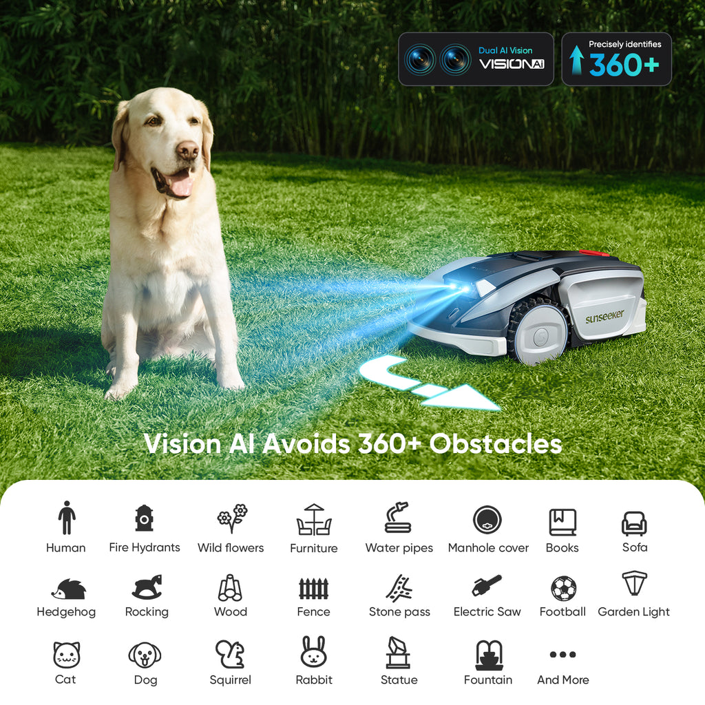 Sunseeker S5 AWD Robot Tondeuse Sans Fil à Guidage Périphérique pour 1600 m² – Navigation RTK + Vision IA, Pentes Jusqu'à 60 %, Cartographie Automatique, Multi-Zones, Contrôle Via Application
