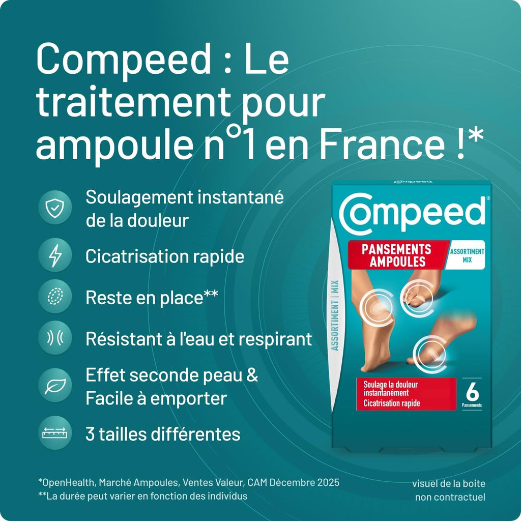 COMPEED Pansements Ampoules Hydrocolloïdes Assortiment - 6 Pièces